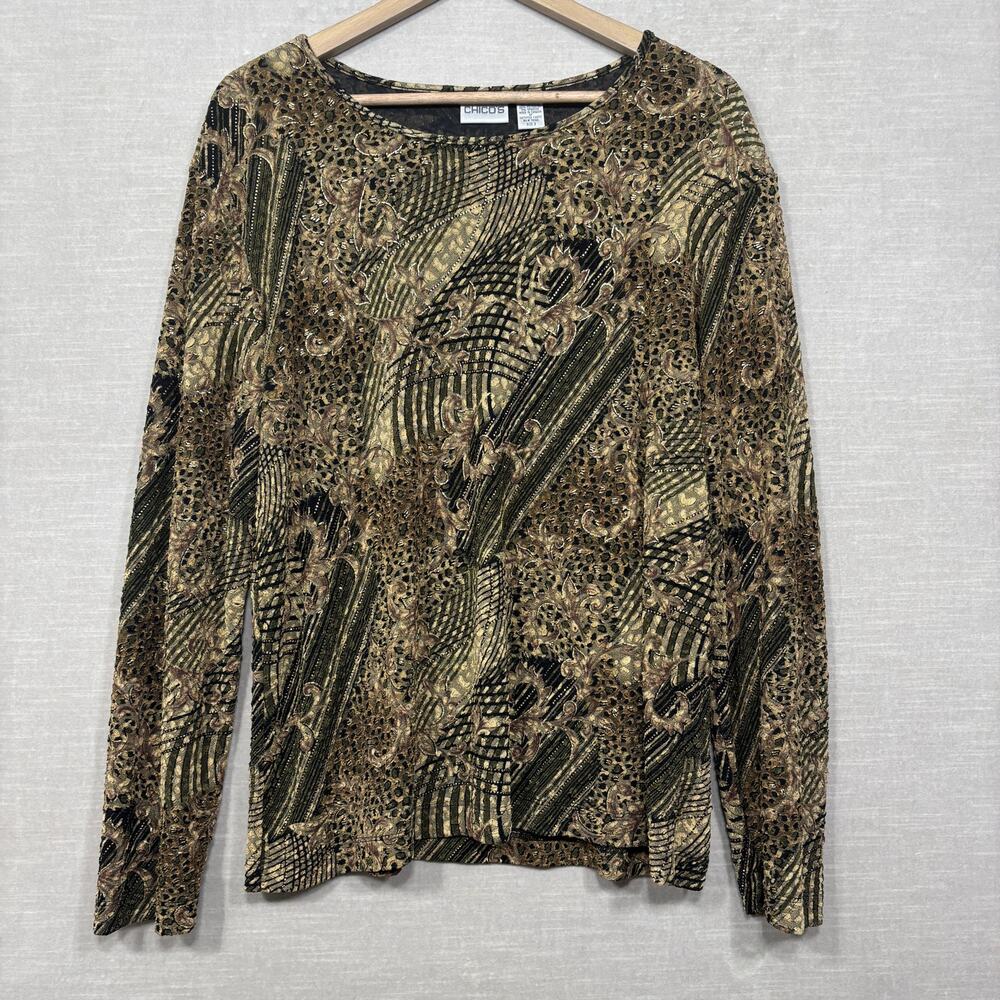 Chicos Womens Artsy Abstract Top Size 3 Bold Statement Everyday Boho Layering